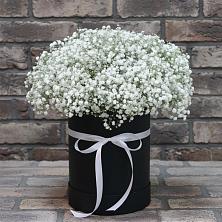Цветочная композиция из Гипсофила в шляпной коробке в Вилючинске
